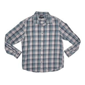 Banana Republic‎ Men's Large Lightweight Flannel Shirt White Gray Blue Plaid